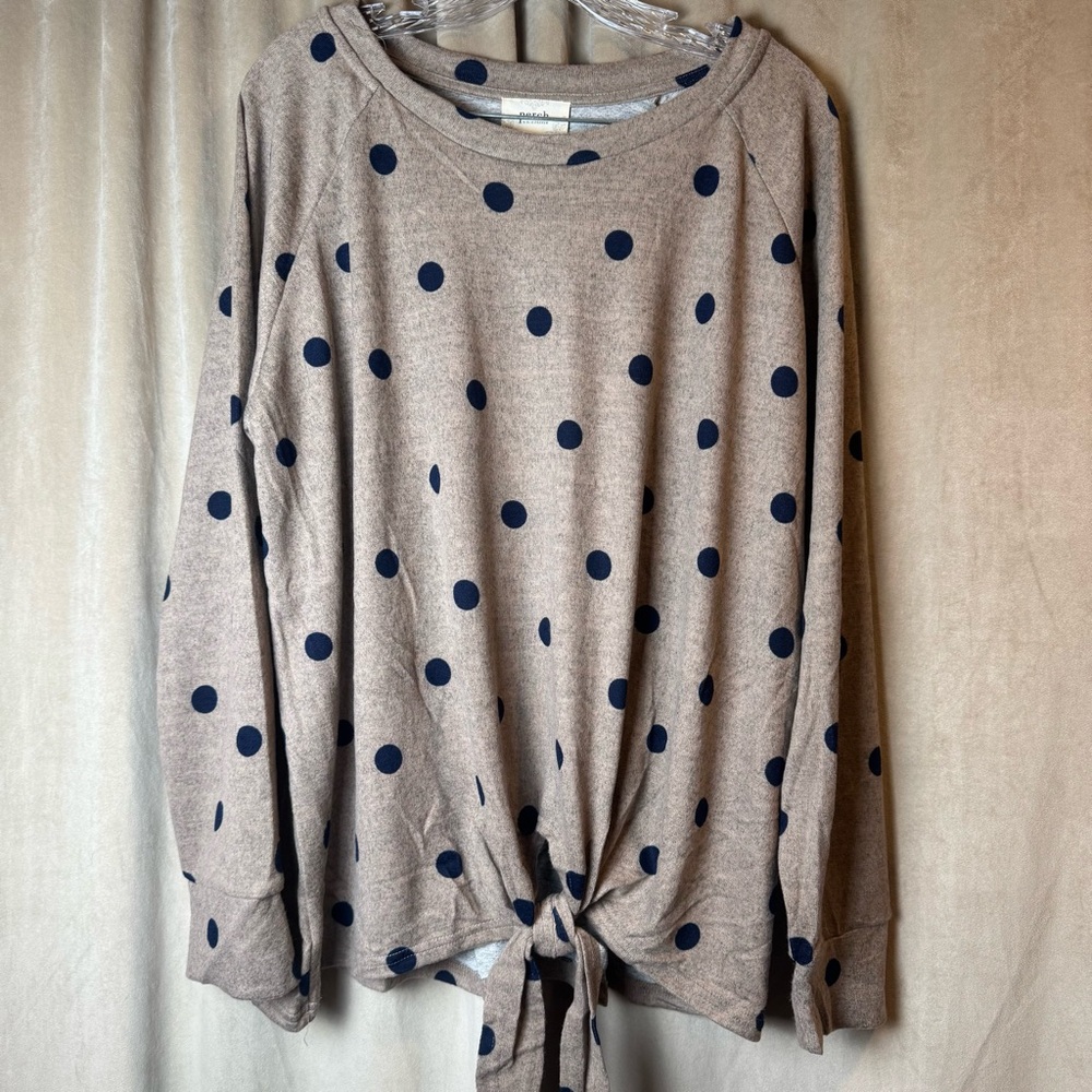 Perch Blu Pepper Anthropologie long sleeve sweater shirt tie front polka dot 1XL